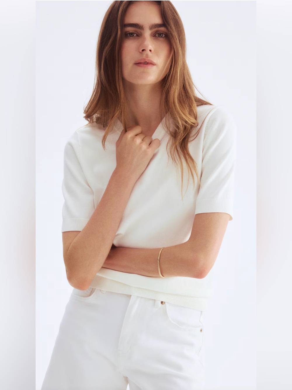 H&M White Ribbed Crewneck Sweater